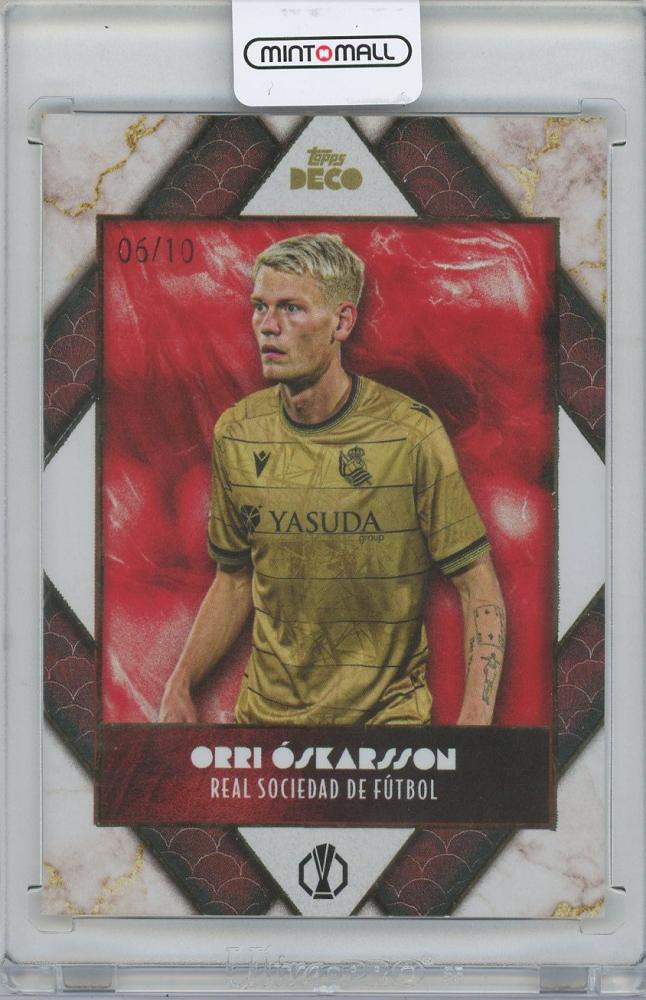 2024-25 TOPPS Deco UEFA Club Competitions Prodigy Red trading card featuring Orri Oskarsson of Real Sociedad serial number 06/10