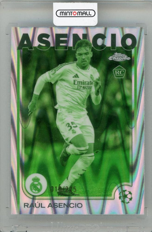 2024-25 TOPPS Chrome UEFA Club Competitions Raul Asencio Night Vision RayWave Refractor card #186010/225 from Real Madrid CF