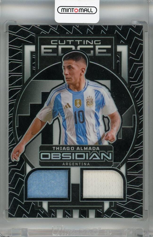 2023-24 Panini Obsidian Thiago Almada Cutting Edge #4 serial 103/199 soccer card with minor scratches and a dent on the back
