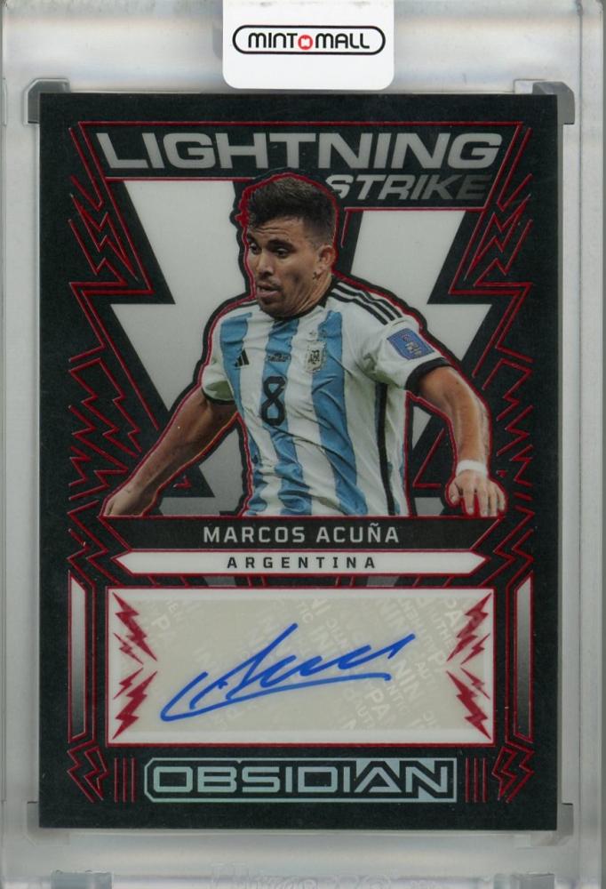 2022-23 Panini Obsidian Argentina Marcos Acuna Lightning Strike Autographs Red Parallel card number 24 of 25