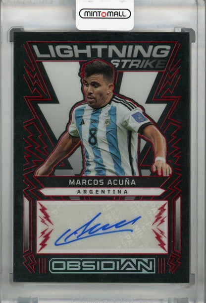 2022-23 Panini Obsidian Argentina Marcos Acuna Lightning Strike Autographs Red Parallel card number 24 of 25