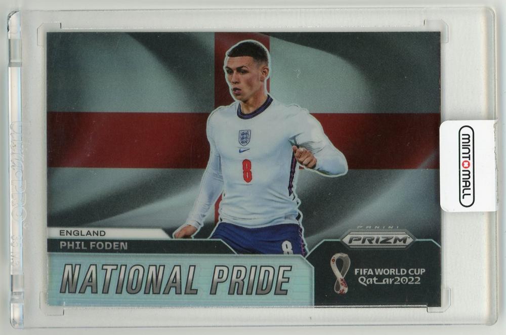 2022 Panini Prizm FIFA World Cup Qatar National Pride trading card featuring Phil Foden #9 from England