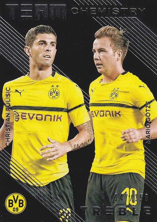 2018-19 Panini Treble trading card featuring Mario Gotze and Christian Pulisic Borussia Dortmund #147/150