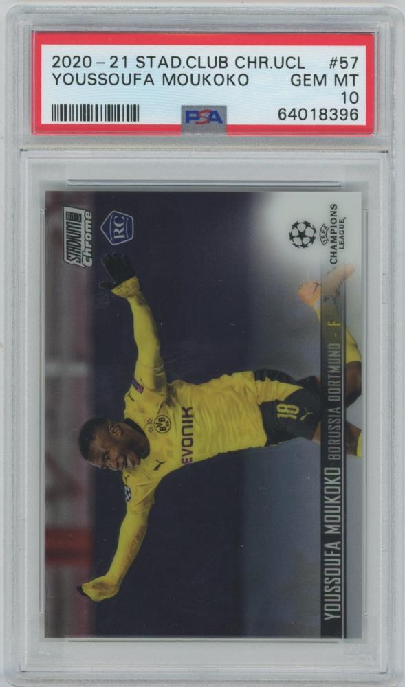 2020-21 TOPPS Stadium Club Chrome UEFA Champions League trading card of Youssoufa Moukoko Borussia Dortmund PSA10 Gem Mint