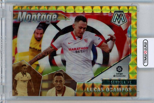 2020-21 Panini Mosaic La Liga Lucas Ocampos Montage Mosaic Gold card serial numbered 04 of 10