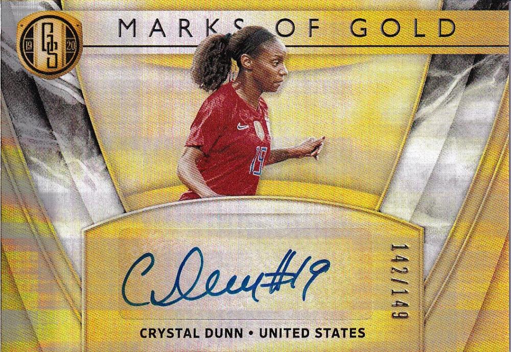 2019-20 Panini Gold Standard Crystal Dunn Marks of Gold card numbered 142 of 149