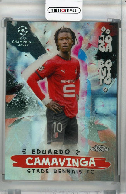 2020-21 Topps Chrome UEFA Champions League trading card of Stade Rennais FC player Eduardo Camavinga Joga Bonito