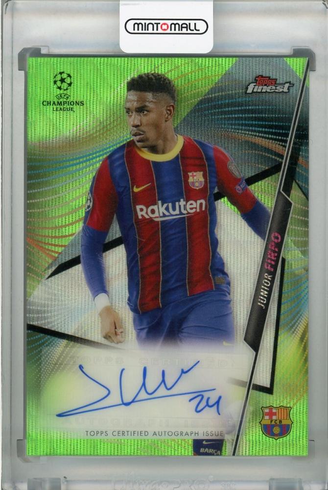2020-21 Topps Finest UEFA Champions League FC Barcelona Junior Firpo Neon Green Wave autograph card serial 64 of 99