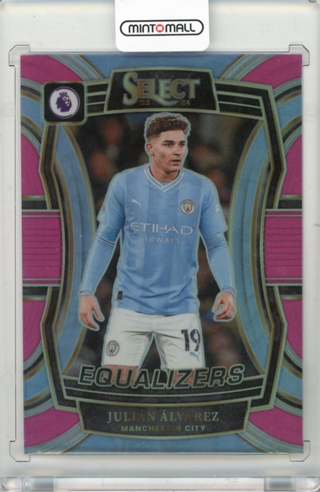 2023-24 PANINI Select Julian Alvarez Equalizers Pink trading card numbered 1314 of 25 featuring Manchester City