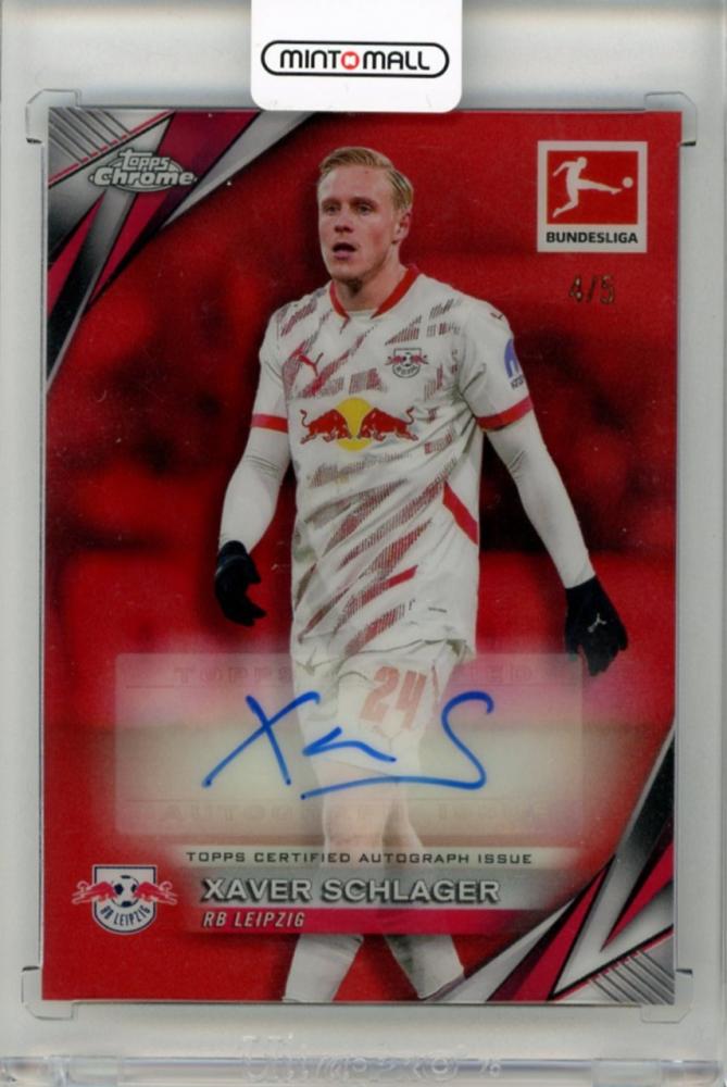 2024-25 TOPPS Chrome Bundesliga Xaver Schlager Autographs Red Refractors trading card serial numbered 4 of 5