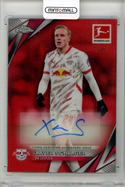 2024-25 TOPPS Chrome Bundesliga Xaver Schlager Autographs Red Refractors trading card serial numbered 4 of 5