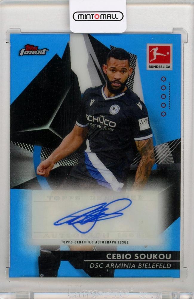 2020-21 Topps Finest Bundesliga Cebio Soukou Autographs Blue Refractors trading card serial 51 of 65