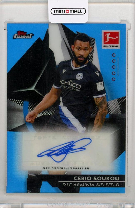2020-21 Topps Finest Bundesliga Cebio Soukou Autographs Blue Refractors trading card serial 51 of 65