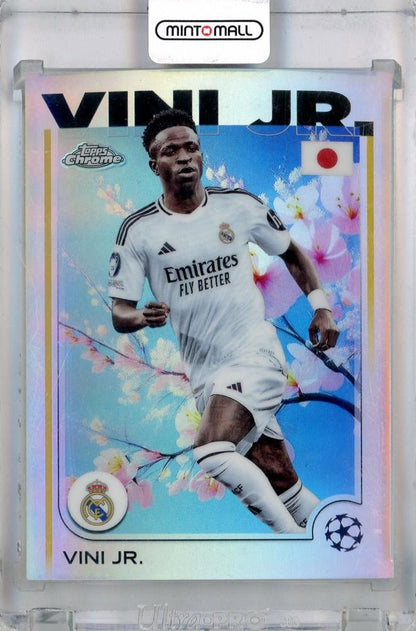 2024-25 Topps Uefa Japan Edition Vini Jr. Cherry Blossom Refractor Variaton #7 trading card with initial scratches