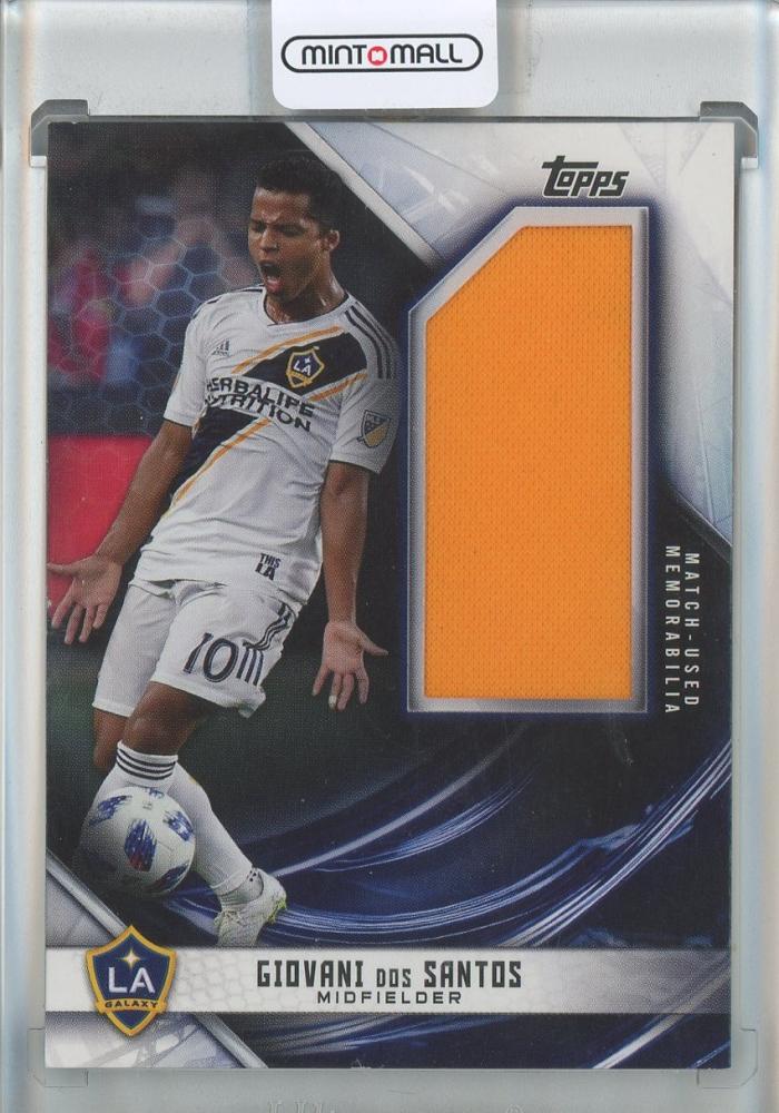 2019 Topps MLS Giovani dos Santos Jumbo Relics card serial numbered 41 of 99 featuring LA Galaxy