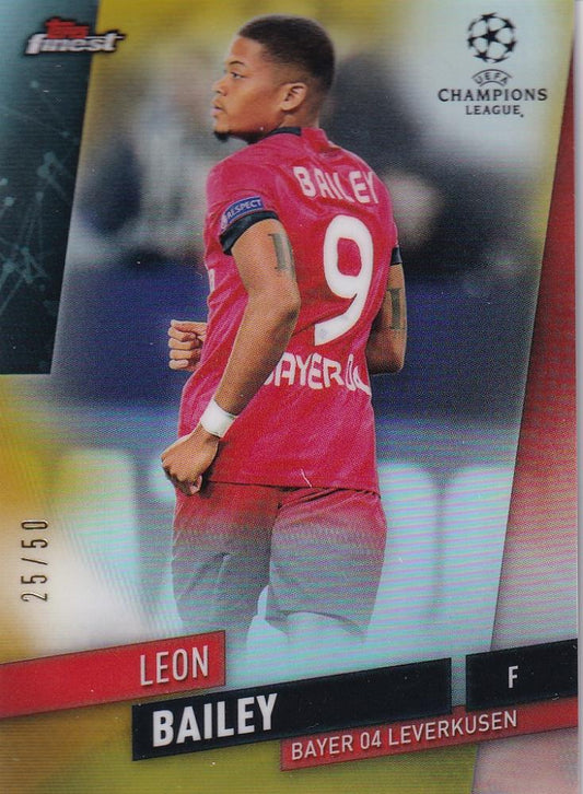 2019-20 Topps Finest UEFA Champions League Bayer 04 Leverkusen Leon Bailey Base Gold Parallel card number 25 of 50