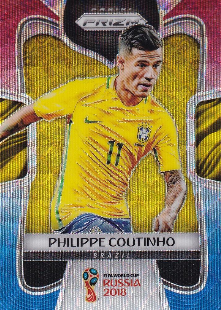 2018 Panini Prizm World Cup Brazil Philippe Coutinho Base Red Blue Wave parallel soccer card