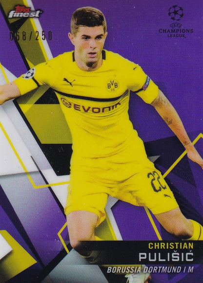 2018-19 Topps Finest UEFA Champions League Christian Pulisic Borussia Dortmund purple parallel card numbered 068/250