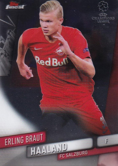2019-20 Topps Finest UEFA Champions League trading card featuring Erling Braut Haaland FC Salzburg Base