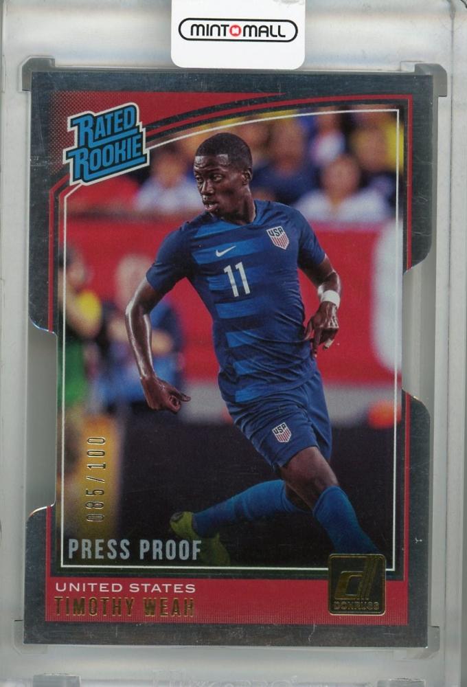 2018-19 Donruss United States Timothy Weah Base Rated Rookie Die-Cuts parallel card serial numbered 085/100