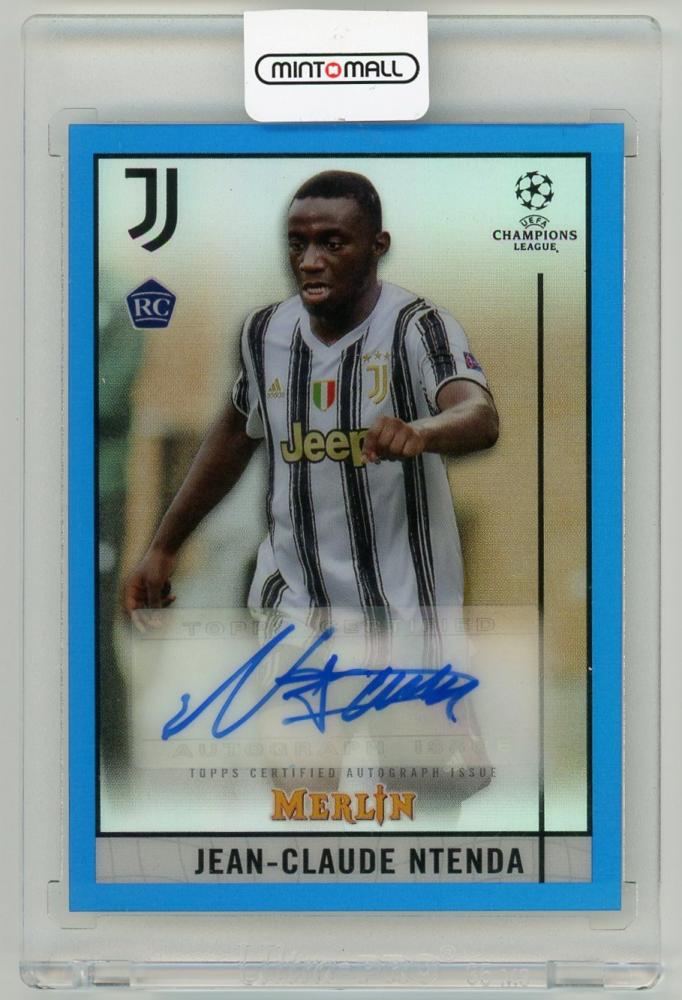 2020-21 Topps Merlin Chrome UEFA Autographs Blue Refractor Parallel soccer card of Jean-Claude Ntenda Juventus 23 of 75