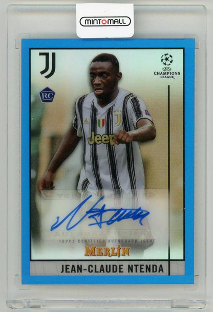 2020-21 Topps Merlin Chrome UEFA Autographs Blue Refractor Parallel soccer card of Jean-Claude Ntenda Juventus 23 of 75