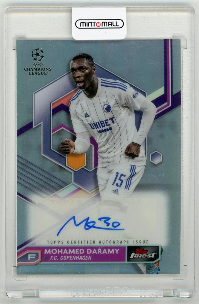 2022-23 TOPPS Finest autographed trading card of Mohamed Daramy from F.C. Copenhagen with back stain