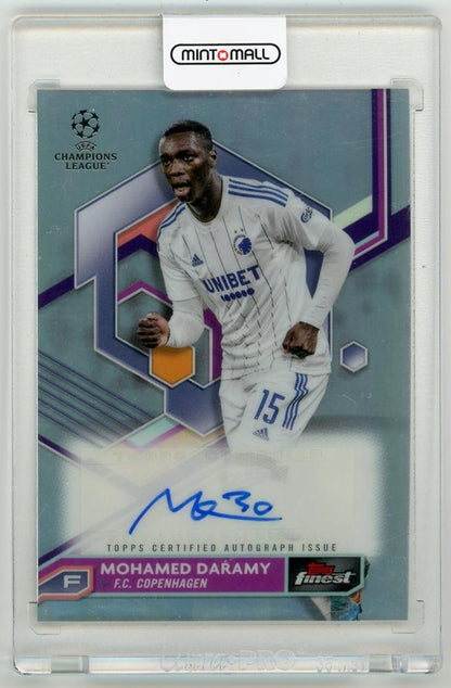 2022-23 TOPPS Finest autographed trading card of Mohamed Daramy from F.C. Copenhagen with back stain