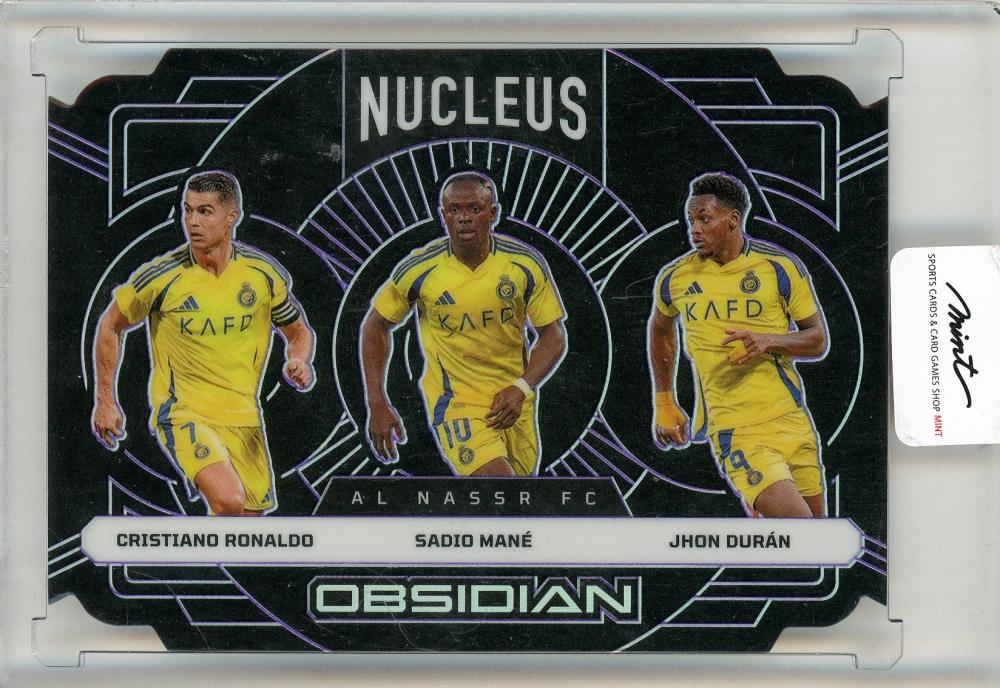 2024-25 Panini Obsidian Soccer trading card with Cristiano Ronaldo Sadio Mane and Jhon Duran serial number 37/49