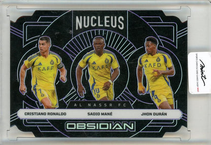 2024-25 Panini Obsidian Soccer trading card with Cristiano Ronaldo Sadio Mane and Jhon Duran serial number 37/49