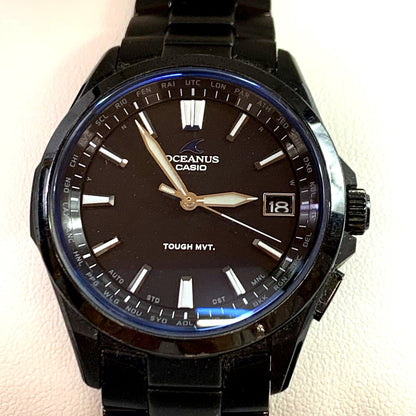 Casio Oceanus OCW-S100B-1AJF solar radio watch with black titanium band and all-black finish men's watch