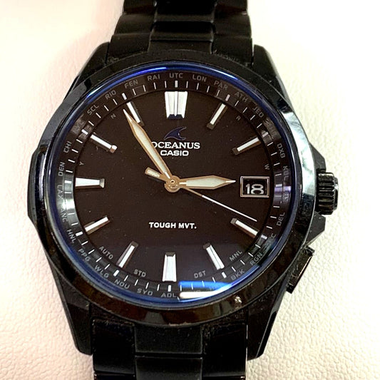 Casio Oceanus OCW-S100B-1AJF solar radio watch with black titanium band and all-black finish men's watch
