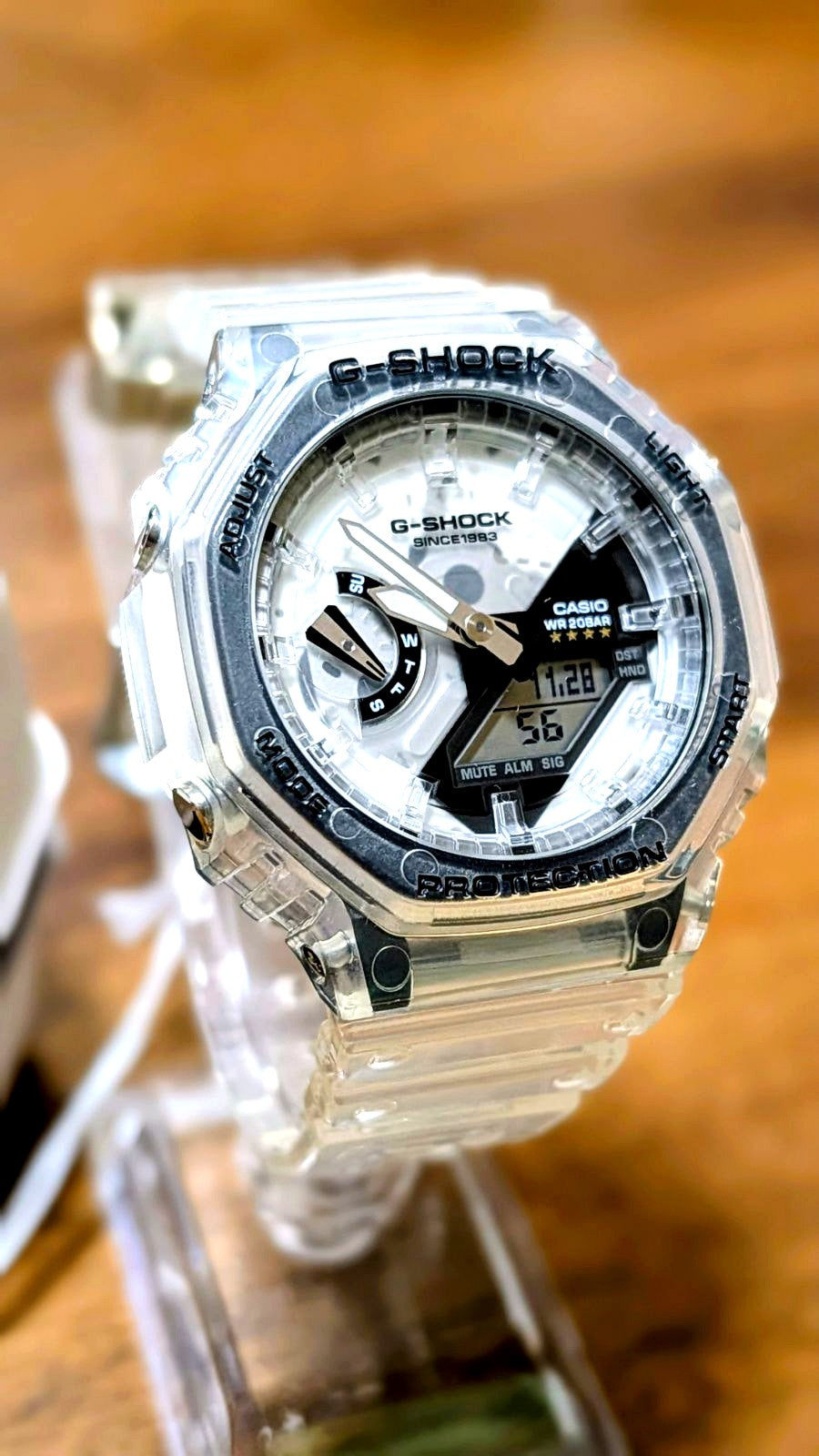 Casio G-Shock 40th Anniversary Clear Remix GA-2140RX-7ADR watch with transparent skeleton design