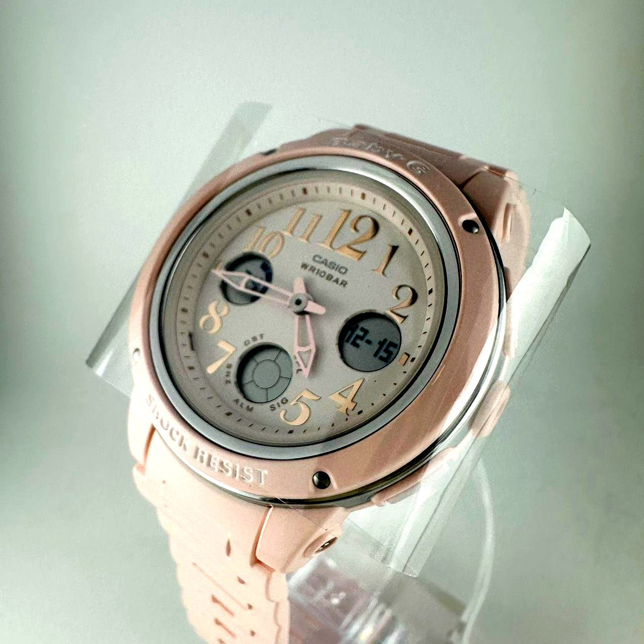 Baby-G BGA-150EF-4BJF watch with pink band and dial, shown front view