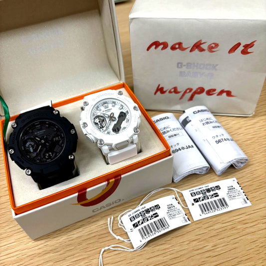 Casio G-Shock GMA-S2200M white and GA-2200BB black pair watch set with original boxes