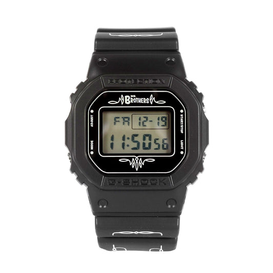 G-Shock DW-5600X MR.Brothers 10th Anniversary Collaboration Watch in black with pinstripe belt and branded backlight