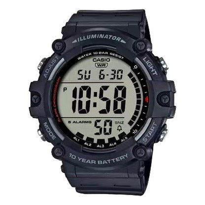 Casio AE-1500WH digital watch with large black digital display and black resin band