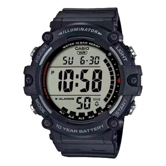 Casio AE-1500WH digital watch with large black digital display and black resin band