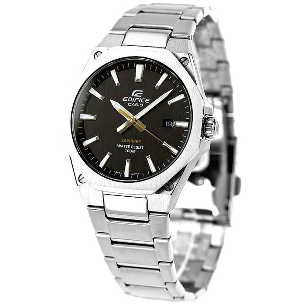 Casio Edifice EFR-S108D-1AVDF quartz watch with black dial and silver stainless steel band