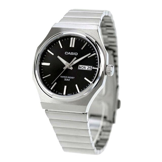 Casio Standard MTP-E735D-1AVDF men's quartz analog watch with black dial and stainless steel band