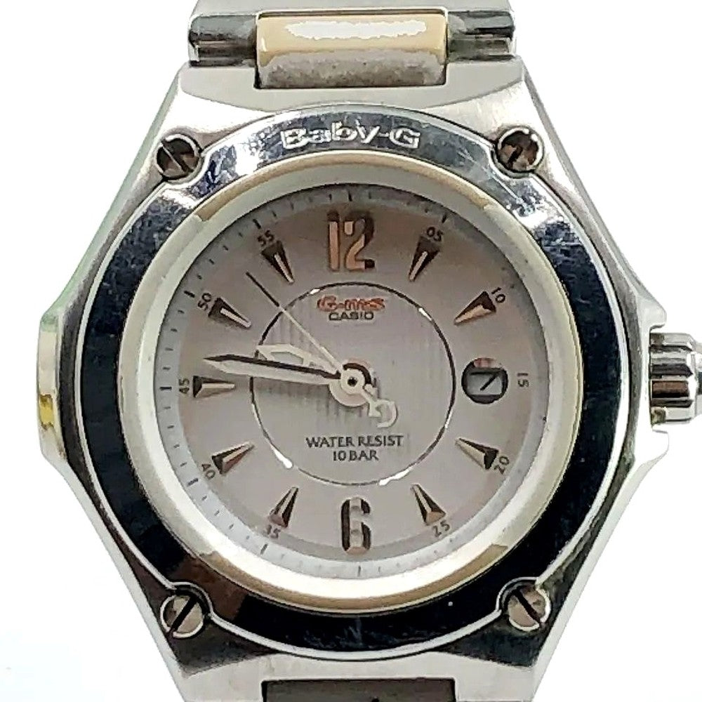 Casio Baby-G G-ms MSA-500C white analog women's watch with solar power, date display, and metal resin band