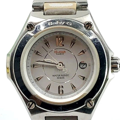 Casio Baby-G G-ms MSA-500C white analog women's watch with solar power, date display, and metal resin band