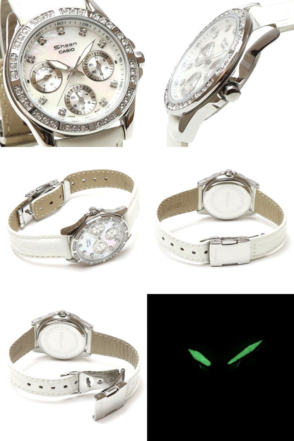Casio Sheen SHN-3013L-7A ladies wristwatch with pearl dial and Swarovski accents in silver white