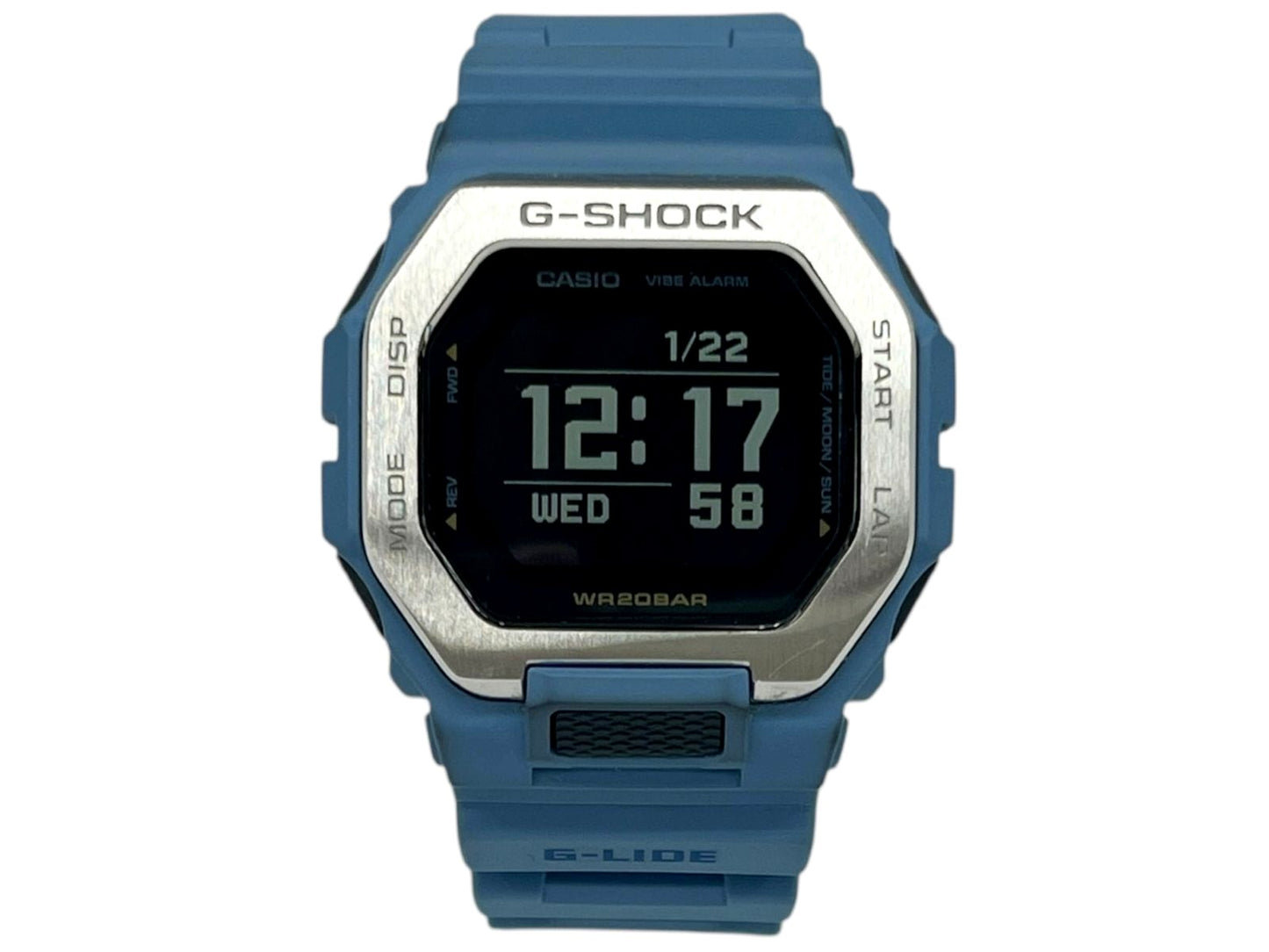 Casio G-Shock G-Lide GBX-100 digital mens watch in sky blue with rubber band and rectangular case