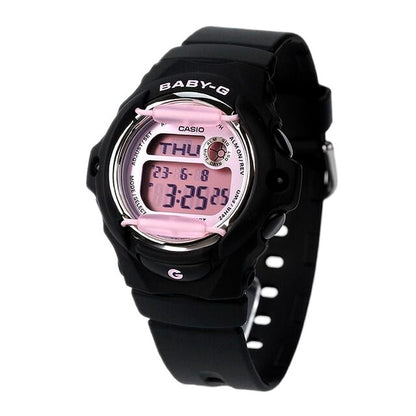 Casio Baby-G BG-169U-1CDR women's digital watch with pink dial, black resin strap, and stainless steel case