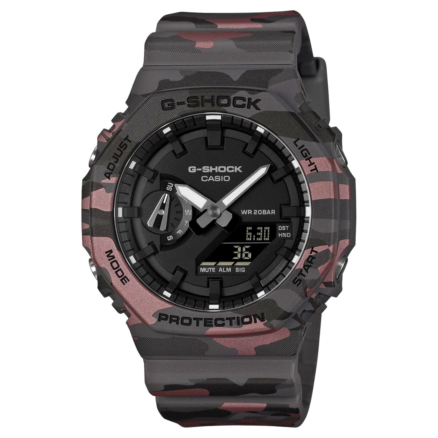 Casio G-Shock GA-2100CM-8AJF camouflage pattern watch with carbon bezel and resin strap