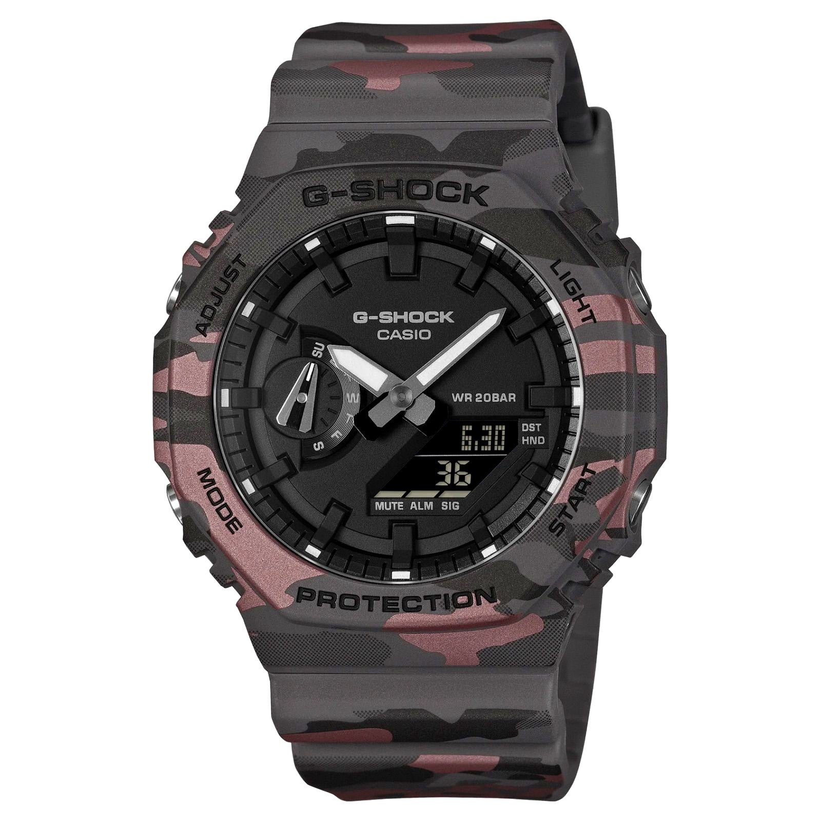 Casio G-Shock GA-2100CM-8AJF camouflage pattern watch with carbon bezel and resin strap