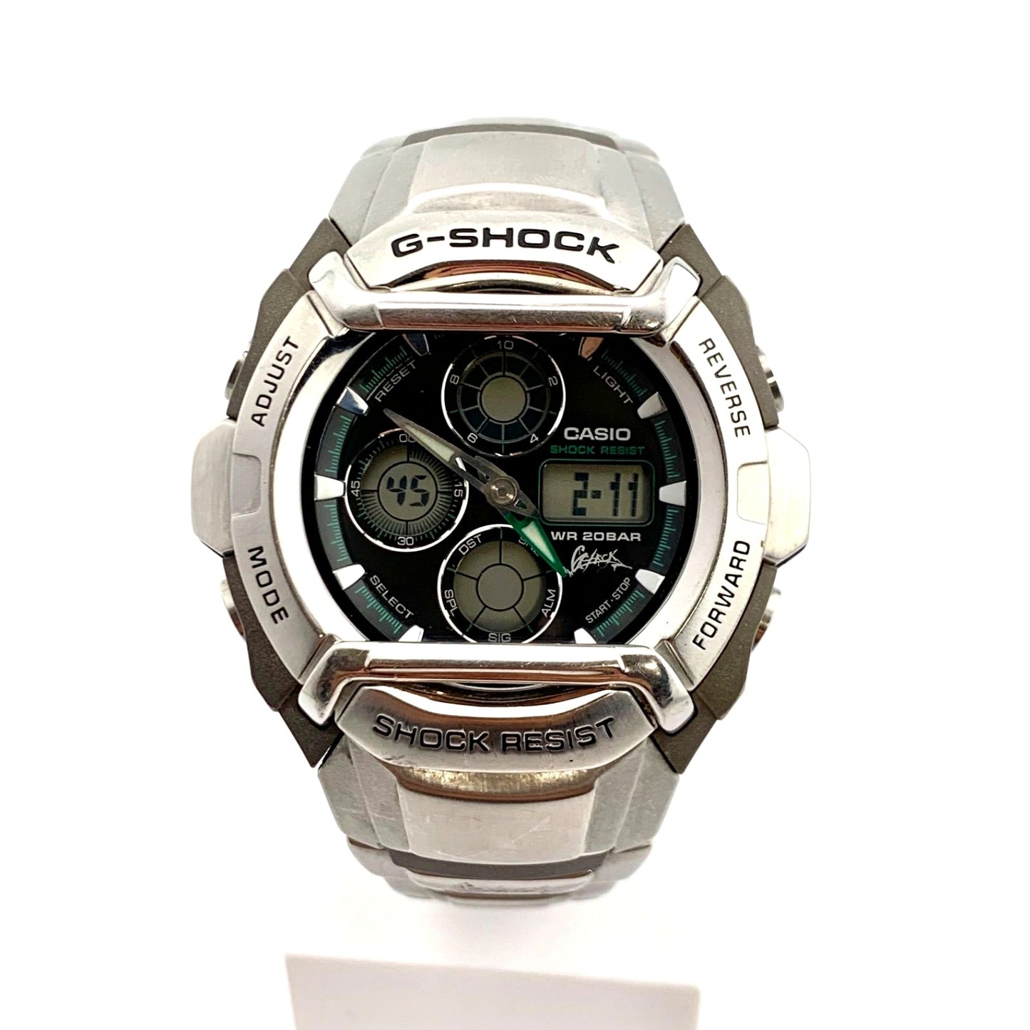 Casio G-Shock G-501XD digital watch with stainless steel body and band, showing front view