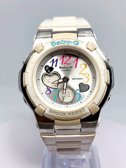Casio Baby-G BGA-116 watch with multicolor heart design dial and analog digital display