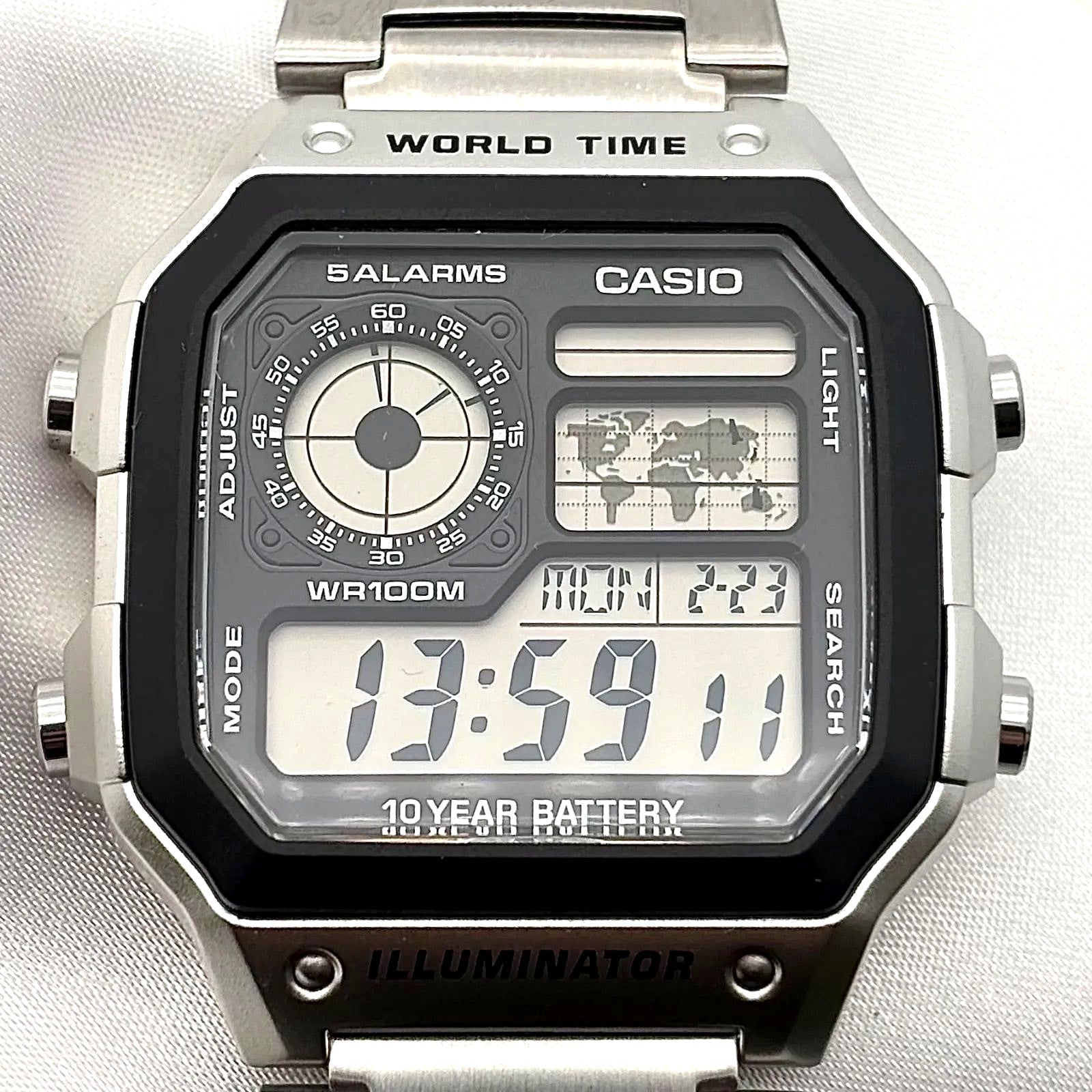 Casio AE-1200WHD-1A men's digital quartz watch with silver case and black dial